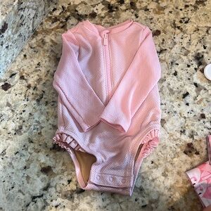 Old Navy Pink One Piece Bathing Suit with Long Sleeves and Snap Closures